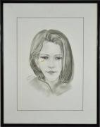 Lote 237 - Quadro com desenho a carvão sobre papel, assinado e datado de 1996, motivo "Retrato de Rapariga", com 44x31 cm (moldura lacada com 60x47 cm, sem vidro e papel com manchas)
