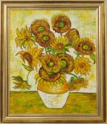 Lote 20 - GIRASSÓIS - Original - Pintura a óleo sobre tela, não assinada e não datada, motivo "Girassóis", segundo modelo de Van Gogh, com moldura. Dimensão: 63x52 (mancha pictórica) e 77x66 (moldura). Bom estado, sinais de manuseamento