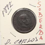 Lote 32 - MOEDA DE 10 REIS, ANO 1892 - Monarquia Portuguesa, D. Carlos. Em cobre. Sem classificação atribuída pela Oportunity, cabe ao licitante atribuir a classificação e a valorização que entender correta