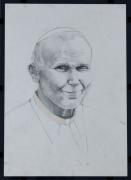Lote 242 - ANA L. MOTA - Original - Desenho de técnica mista sobre papel, assinada, datada de 2009, motivo "Papa João Paulo II”. Dim: mancha 59x42 cm. Dim: moldura 62x45 cm