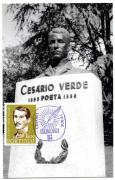 Lote 143 - POSTAL MÁXIMO, PORTUGAL - “Cesário Verde”, com o selo de 1$00 correspondente à série emitida em 1957, com excelente carimbo de primeiro dia de 12 de Dezembro de 1957 e em excelente estado e pouco comum – O postal é uma fotografia real. Sem classificação atribuída pela Oportunity, cabe ao licitante atribuir a classificação e a valorização que entender correta.