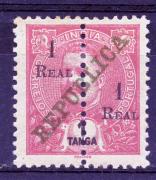 Lote 159 - SELOS, ÍNDIA PORTUGUESA - Selo de 1911-13 da série “Selos perfurados a meio com sobretaxa, D. Carlos I de 1911 com sobrecarga REPUBLICA” de 1 Real sobre 1 Tanga, em novo, com goma original e sinal de charneira, com excelente qualidade. Sem classificação atribuída pela Oportunity, cabe ao licitante atribuir a classificação e a valorização que entender correta.