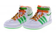 Lote 14 - ADIDAS, TÉNIS DE CRIANÇA - Modelo WJ Mid K, Refª U45329, em branco, verde e laranja, com atacadores verde e laranja e velcro. Tamanho 33. Nota: sem uso, com etiquetas