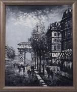 Lote 4325 - ORIGINAL - Pintura a óleo sobre tela, motivo "boulevard de Paris com o Arco do Triunfo", não assinada e não datada, com moldura em madeira pintada. Dimensão: 61x51 cm (mancha pictórica) e 70x60 cm (moldura). Bom estado