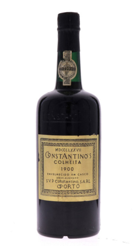 Lote 2014 - PORTO CONSTANTINO'S 1900 - Garrafa de Vinho do Porto, Colheita 1900, Envelhecido em Casco, Doce Aloirado, S.V.P. Constantino, (750ml). Nota: garrafa idêntica à venda por € 675. Consultar valor indicativo em https://www.garrafeiranacional.com/1