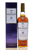 Lote 2023 - WHISKY MACALLAN 18 YEARS - Garrafa de Whisky, Highland Single Malt, Exclusively Matured in Selected Sherry Oak Casks from Jerez, Spain, Distilled in 1996, (700ml - 43%vol). Em caixa de cartão original. Nota: garrafa idêntica à venda por € 398.