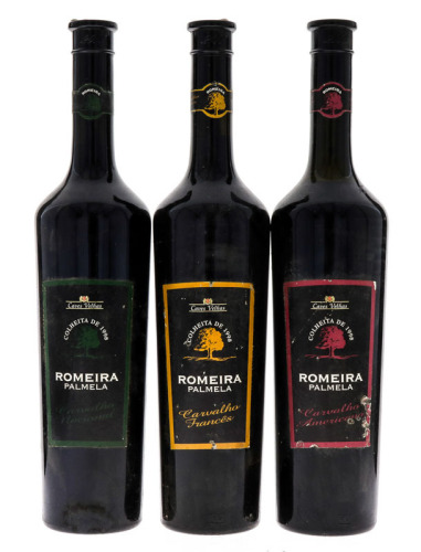 Lote 2183 - ROMEIRA PALMELA 1998 - 3 garrafas de Vinho Tinto, 1998, sendo uma Carvalho Francês, uma Carvalho Americano e uma Carvalho Nacional, (750ml - 13%vol.)