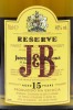 Lote 2494 - WHISKY J & B 15 ANOS - Garrafa de Whisky, J & B, 15 anos, Reserve, Finest Old Scotch, Justerini & Brooks, Produzido na Escócia, (700ml - 40%vol.). Nota: garrafa idêntica à venda por € 23. Em caixa de metal original. Consultar valor indicativo - 4