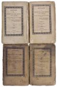 Lote 1996 - ANNAES DAS SCIENCIAS, DAS ARTES E DAS LETRAS, POR HUMA SOCIEDADE DE PORTUGUESES RESIDENTES EM PARIS - 4 Vols - Francisco Constâncio, Paris, impresso por A. Bobée, 1818- 1822. Conjunto incompleto desta raríssima publicação, composto pelos tomos I e V e pelos dois últimos publicados, os tomos XV e XVI. Destaca-se, no tomo I um artigo sobre um método novo para construir moinhos, no tomo II, um artigo acerca da conversão de medidas antigas em medidas modernas, no tomo XV, uma notícia dos