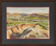 Lote 4024 - ÁLVARO BARROSO (1904-?) - Original - Pintura a aguarela sobre papel, assinada, datada de 12/09/1956, motivo "Ponte de Rol (Torres Vedras)". Dim: mancha 25x33 cm. Dim: moldura 35x42 cm