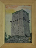 Lote 85 - TORREÃO DE CASTELO - Original - Aguarela sobre papel, com inscrições, motivo “Torreão de Castelo”, com 28x19,5 cm (moldura com 35,5x26,5 cm).