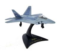 Lote 196 - MAISTO, YF-22 LIGHTNING II – Modelo miniatura de caça norte-americano. Miniatura à escala não inscrita. Em metal cinzento camuflado, com componentes em plástico. Suporte de exposição em plástico preto com referências. Made in China. Dim: 11,5 c