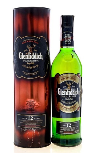 Lote 2112 - WHISKY GLENFIDDICH 12 ANOS - Garrafa de Whisky, Special Reserve, Single Malt Scotch Whisky, Aged 12 Years, William Grant & Sons, Escócia, (700ml - 40%vol.). Nota: em caixa/tubo de metal original