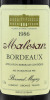 Lote 2121 - MALESAN 1986 - Garrafa de Vinho Tinto Francês, Bordeaux, Appelation Bordeaux Contrôlée, 1986, Bernard Magrez, Lormont, Gironde, França, (750ml - 12%vol.). Nota: garrafa idêntica à venda por € 33,48 (£ 29,95). Consultar valor indicativo em http - 3