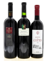 Lote 2405 - GARRAFAS DE VINHO TINTO - Conjunto de 3 garrafas de Vinho Tinto sendo 1 garrafa de Quinta do Côtto 2005, Douro DOC, (750ml - 13%vol.), 1 garrafa de Padre Pedro, Casa Cadaval, Reserva 2003, (750ml - 13,5%vol.) e 1 garrafa de Finca Flichman, Res