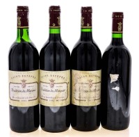 Lote 2580 - TRADITION DU MARQUIS 1992 - 4 Garrafas de Vinho Tinto Francês, Tradition du Marquis 1992, Saint Estephe, Appellation Saint Estephe Controlee, garrafas numeradas, (750ml – 12%vol.). Nota: Uma das garrafas não tem rótulo mas é perfeitamente iden