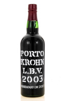 Lote 2767 - PORTO KROHN LBV 2003 - Garrafa de Vinho do Porto, LBV 2003, Engarrafado em 2007, Wiese & Krohn, Vila Nova de Gaia, (750ml - 20%vol.). Nota: garrafa idêntica à venda por € 39,80. Consultar valor indicativo em https://www.garrafeiranacional.com/