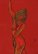 Lote 22 - LIGIA ROMANO (n.1981) - Original - Pintura a acrílico sobre papel, assinada, datada de 2019, título "Red Women". Dim: mancha 70x50 cm. Sem Moldura. Obra desta autora foi vendida por € 260 na Oportunity Leilões. Consultar valor indicativo em https://oportunityleiloes.auctionserver.net/view-auctions/catalog/id/377/lot/98865/