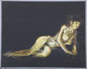 Lote 5 - ANTÓNIO SOUSA LARA (n.1984) - Original – Pintura a pastel de óleo sobre cartolina, assinada, datada de 2004, motivo “Nu Feminino”. Dim: mancha 39x49 cm. Dim: moldura 40x50 cm
