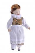 Lote 34 - MINIATURA BONECA DE PORCELANA - Suíça, boneca em porcelana de colecção vestida com roupas representativas dos trajes regionais do seu pais. Dim: 22 cm (aprox.). Nota: apresenta sinais de uso