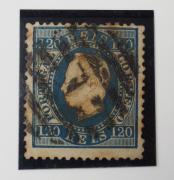 Lote 16 - FILATELIA,PORTUGAL - Selo Carimbado de D.Luís I Fita Direita de 120 Reis Azul escuro 1870-1876. Cotação Mundifil 32º Edição 2018 : € 132 . Nota: Sem classificação atribuída pela Oportunity, cabe ao licitante atribuir a classificação e a valorização que entender correta.