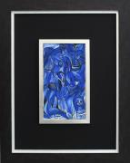 Lote 4005 - MALANGATANA (1936-2011) - Original - Pintura a óleo sobre tela com predominância de tons azuis, assinada, datada de 2002, motivo “Composição Figurativa e Zoomórfica Africana", com 29x16 cm (moldura em amdeira de cor preta com 63x50 cm). Obra deste autor de maior dimensão foi vendida por € 12.000 na Oportunity Leilões. Nota: Malangatana Ngwenya nasce em Matalana, Moçambique, em 1936. Em 1960 o arquitecto “Pancho” Miranda Guedes permite-lhe “profissionalizar-se” como pintor. Em 1997 f