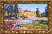 Lote 6021 - MOTA URGEIRO (n.1946) - Original - Pintura a óleo sobre madeira, assinada, título "Ribeira de Odivelas - Alentejo”. Dim: mancha 30x50 cm. Dim: moldura 38x58 cm. Óleo deste autor foi vendido por € 3.400 numa leiloeira em Lisboa. Nota: Mota Urgeiro é considerado o expoente máximo do impressionismo em Portugal, como reconhecimento pela qualidade artística das suas obras de arte, foi premiado com medalha de Ouro da Sociedade Nacional de Belas Artes em 1973