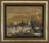 Lote 5576 - HILARIO ROBERTO (n.1927) - Original - Pintura a óleo sobre platex, assinada, motivo "Marinha - Barcos de Pesca". Dim: mancha 18x21,5 cm. Dim: moldura 25,5x30cm. Óleo deste artista foi vendido por € 1.000 numa leiloeira de Lisboa.