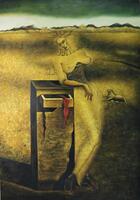 Lote 5628 - PAISAGEM SURREALISTA COM FIGURA FEMININA - Original - Pintura a óleo sobre tela, não assinada, motivo "Paisagem Surrealista com Figura Feminina". Dim: mancha 130x90 cm