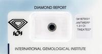 Lote 5736 - DIAMANTE BLACK 1,31 CT - Com tratamento, Talhe brilhante redondo, com o peso de 1,31 ct, cor Black Treated, medidas 6.27x6.37x4.77. Com certificado emitido pelo IGI International Gemological Institute Nº341879591