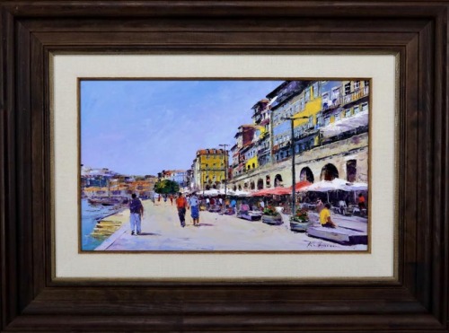 Lote 5794 - MOTA URGEIRO (n.1946) - Original - Pintura a óleo sobre madeira, assinada, título "Ribeira - Porto”. Dim: mancha 30x50 cm. Dim: moldura 57x77 cm. Óleo deste autor foi vendido por € 3.400 numa leiloeira em Lisboa