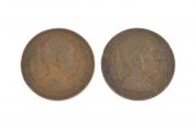 Lote 28 - MOEDAS DO REINO DA LÍBIA, 1952 - Conjunto de 2 moedas de 5 Milliemes, 1952, bronze. Nota: sem classificação atribuída, cabe ao licitante atribuir a classificação e a valorização que entender correcta