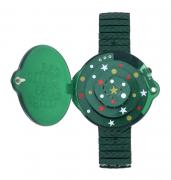 Lote 7 - SWATCH SEASON GREETINGS, RELÓGIO DE PULSO - Modelo GZ900. Alusivo ao Natal. Caixa em plástico com 51 mm e bracelete elástica em metal e plástico. Exemplar idêntico encontra-se à venda por € 90. Movimento de quartzo. Mostrador com marcadores multicor e ponteiros a prateado sobre fundo temático. Com acessórios. Nota: Sem uso. Com caixa original especial. Não funciona por provável falta de pilha, para coleccionador. Consultar valor indicativo em https://www.relogios.pt/swatch-season-greeti