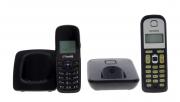 Lote 94 - TELEFONES SEM FIOS - Conjunto de 2 telefones sem fios com suportes e carregador incorporado, um da marca Siemens, e um Optimus Home em caixa original. Dim: 13x10x11 cm (conjunto maior). Nota: sinais de uso. Não testados