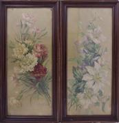 Lote 21 - PINTURA SOBRE PAPEL - Conjunto de 2 pinturas florais sobre papel, assinadas C. Charles Paris. Emoldurados. Dim: 47,5x23 cm. Nota: sinais de armazenamento