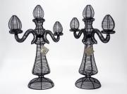 Lote 4168 - CANDELABROS - par de candelabros em metal lacado de preto, de três lumes, para velas, com campânula. Dimensão: 54x45x18 cm. Novos