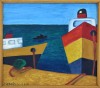 Lote 5544 - MARIA DRUMOND (1924-2012) - Original - Pintura a óleo sobre platex, assinada, datada de 2001, título "Barcos no Cais". Dim: mancha 37x43 cm. Dim: moldura 40x46 cm