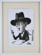 Lote 18 - ANTÓNIO SACCHETTI (n.1955) - Original - Desenho a tinta da china sobre papel, assinado, título "Fernando Pessoa". Dim: mancha 29x20 cm. Dim: moldura 42x32 cm