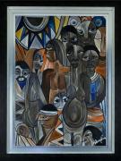 Lote 6091 - MALANGATANA (1936-2011) - Pintura a óleo sobre tela, assinada, datada de 2001, motivo "Figuras Africanas". Dim: mancha 78x53 cm. Dim: moldura 96x71 cm. Obra similar foi vendida por € 4.300 na Oportunity Leilões. Nota: Malangatana Ngwenya nasce em Matalana, Moçambique, em 1936. Em 1960 o arquitecto “Pancho” Miranda Guedes permite-lhe “profissionalizar-se” como pintor. Em 1997 foi nomeado UNESCO Artist for Peace. Malangatana foi laureado com a Medalha Nachingwea pela sua contribuição p