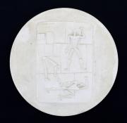 Lote 7 - ANDRÉ BIZETTE-LINDET (1930-1998), PLACA EM GESSO - Placa em baixo relevo, assinada, motivo "Le Gymnase". Dim: 30 cm de diâmetro. Nota: sinais de manuseamento