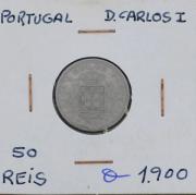 Lote 130 - MOEDA DE 50 REIS EM CUPRO NÍQUEL, D. CARLOS I, ANO 1900 - 50 Reis em cupro níquel D. Carlos I ano 1900. Dim: 1,9 cm (diâmetro). Nota: bem conservada. Sem classificação atribuída, cabe ao licitante atribuir a classificação e a valorização que entender correta