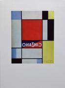 Lote 60 - LINO - Litografia sobre cartão, assinada, datada de 1985, série PA, motivo "Cinzano d`Aprés Mondrian". Dim: mancha 38x31 cm. Dim: suporte 65x48 cm. Sem Moldura. Nota: edição Comemorativa do Primeiro Centenário do "Macieira Royal Old Brandy (1885-1985)"