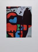 Lote 65 - LINO - Litografia sobre cartão, assinada, datada de 1985, série PA, motivo "Sandeman d`Aprés Miró". Dim: mancha 38x31 cm. Dim: suporte 65x48 cm. Sem Moldura. Nota: edição Comemorativa do Primeiro Centenário do "Macieira Royal Old Brandy (1885-1985)"