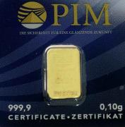 Lote 173 - OURO FINO 24 KT - Barra de Ouro de 999,9 (24 KT) em invólucro selado, numerado e certificado de autenticidade emitido pela PIM, NMR Melter Assayer. Peso: 0,10 g. https://www.bportugal.pt/Mobile/BPStat/DominiosEstatisticos.aspx?IndID=122446