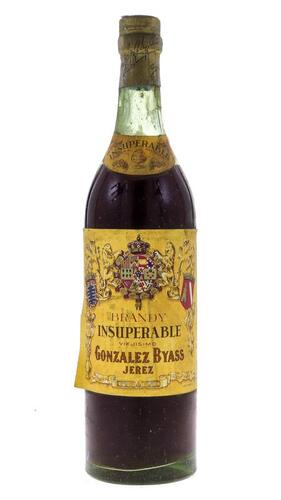 Lote 2015 - BRANDY INSUPERABLE - Garrafa de Brandy, Insuperable Solera Reservada, Viejisimo, Gonzalez Byass, Jerez, Espanha, (700ml aprox.). Nota: garrafa similar à venda por € 250. consultar valor indicativo em https://www.milanuncios.com/bebidas-de-cole