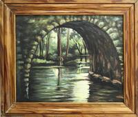 Lote 250 - PAULO DUQUE - Original - Pintura a óleo sobre tela, motivo Túnel, assinada, com moldura em madeira. Dimensão: mancha pictórica 40x48 cm, moldura 52,5x61 cm. Moldura com ligeiras marcas