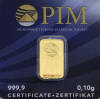 Lote 3 - OURO FINO 24 KT - Barra de Ouro de 999,9 (24 kt) em invólucro selado, numerado e certificado de autenticidade emitido pela PIM, NMR Melter Assayer. Peso: 0.10 g. http://www.lbma.org.uk/pricing-and-statistics