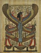 Lote 18 - Papiro pintado à mão, motivo "Figuras Egípcias", com 40x30 cm (moldura com 49x31 cm)