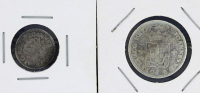 Lote 54 - PORTUGAL, MOEDA EM PRATA, ANO 1706/1750 - Conjunto de 2 moedas, D. João V, sendo: 6 vinténs, e 1/2 tostão. Peso total: 5 gr. Dim: 24 mm, e 162 mm respectivamente. Sem classificação atribuída pela Oportunity Leilões, cabe ao licitante atribuir a 