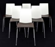 Lote 11 - CADEIRAS TAMA BY UWE FISCHER, B&B ITALIA - Conjunto de 6 cadeiras, Maxalto, Made in Italy, 1999. Estrutura em metal, costas em pvc branco, assento em madeira. Falta de 1 borracha. Dim: 79x41x40 cm